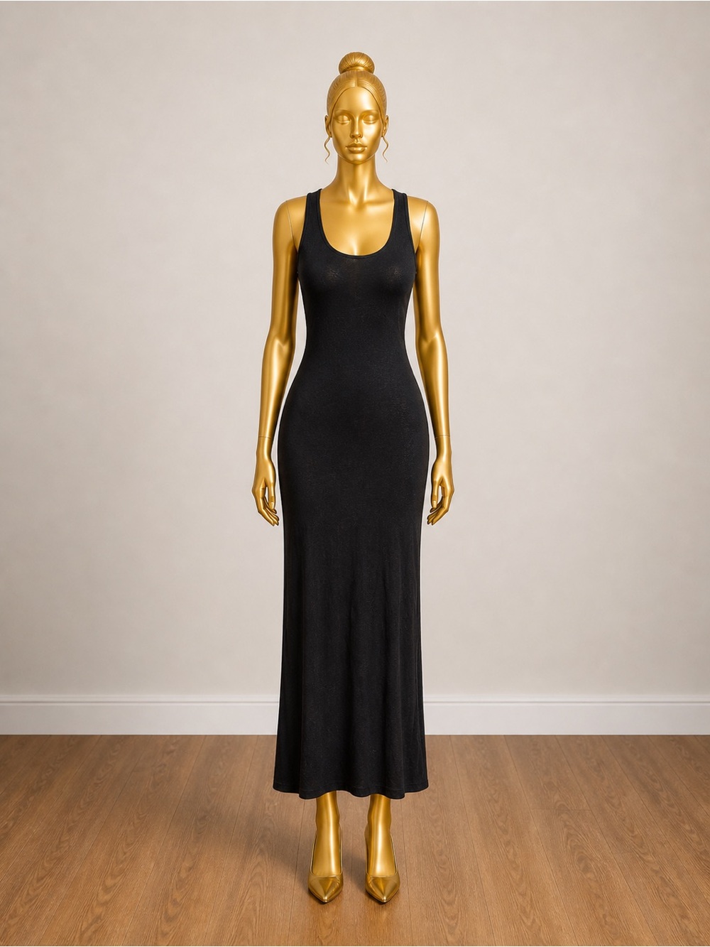 Black Scoop Neck Back Lace Tank Maxi Dress